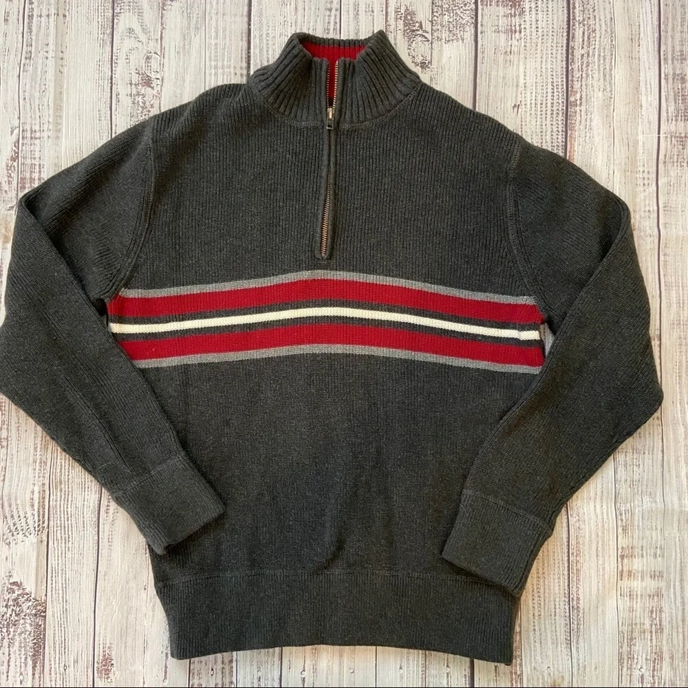 Eddie Bauer Striped Gray Half ZIP Sweater. Size Medium